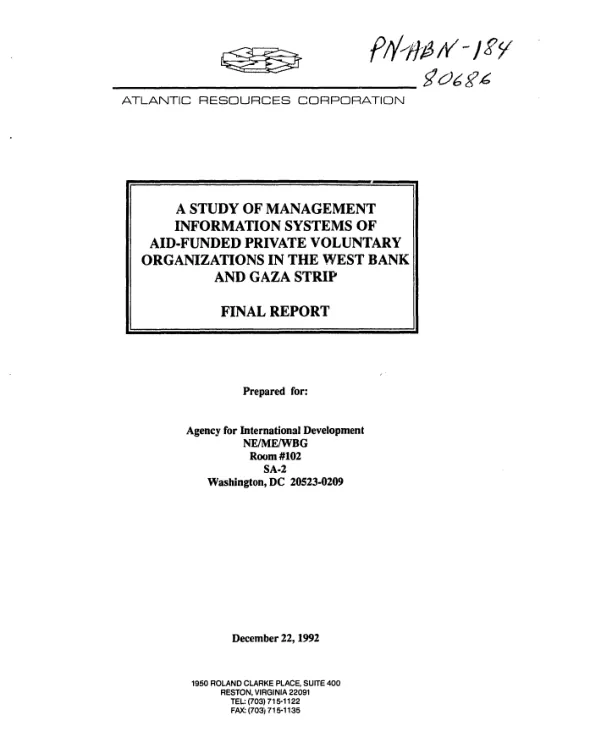 Study of management information systems of AID-funded private voluntary organizations in the West Bank and Gaza Strip