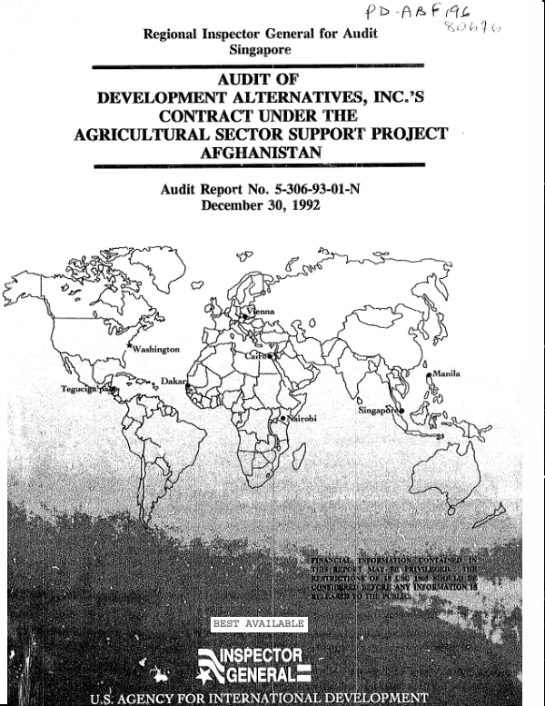 Audit of Development Alternatives, Inc."s contract under the agricultural sector support project, Afghanistan