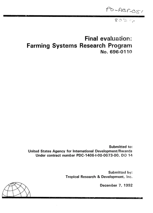 Final evaluation : farming systems research program no. 696-0110