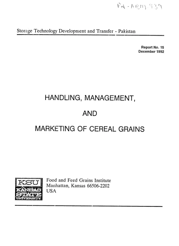 Reference manual : handling, management, and marketing of cereal grains