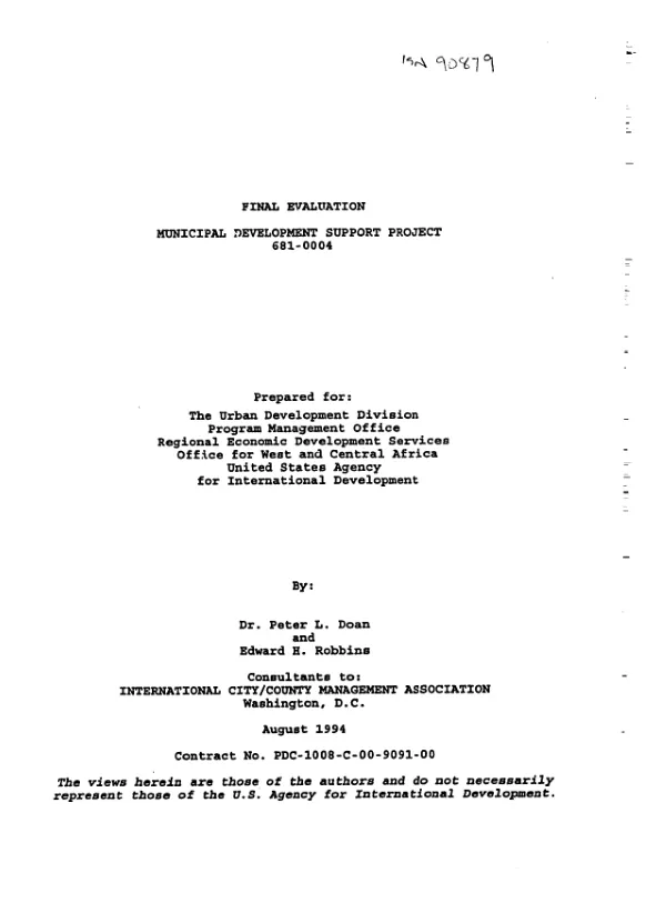 Final evaluation : municipal development support project, 681-0004