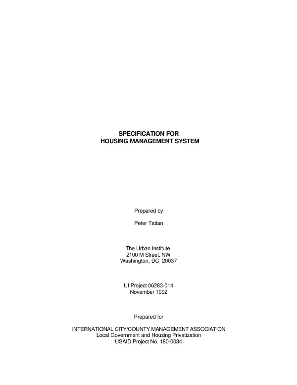 Specification for housing management system