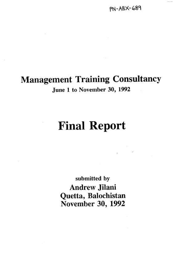 Management training consultancy, June 1 to November 30, 1992 : final report