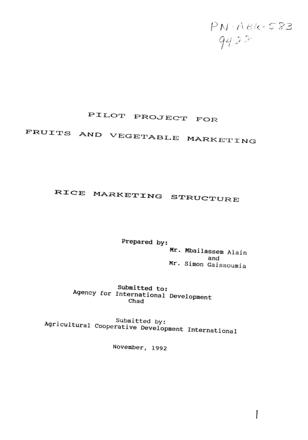 Pilot project for fruits and vegetable marketing : rice marketing structure