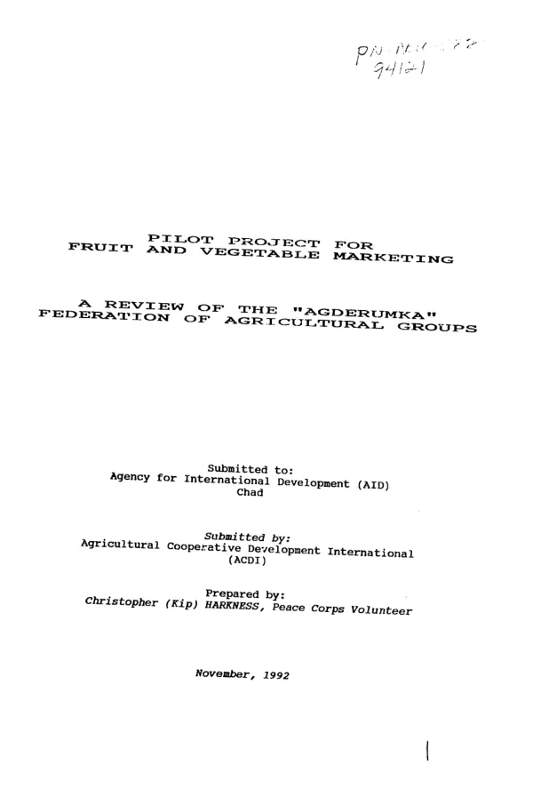 Pilot project for fruit and vegetable marketing : a review of the "AGDERUMKA" federation of agricultural groups