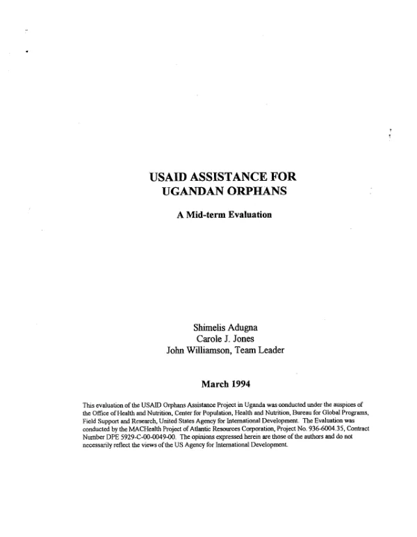 USAID assistance for Ugandan orphans : a mid-term evaluation