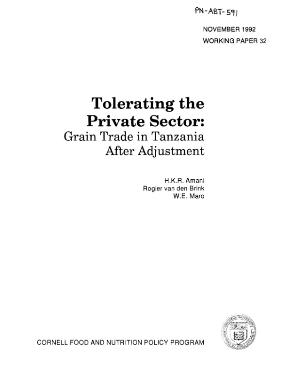 Tolerating the private sector : grain trade in Tanzania after adjustment