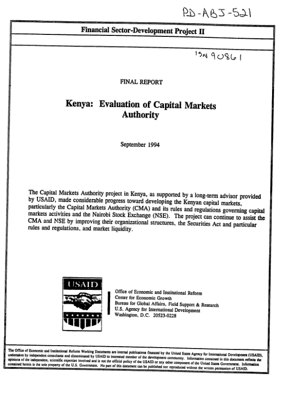 Final report -- Kenya : evaluation of Capital Markets Authority