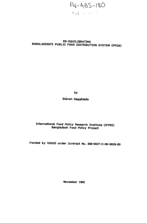 Re-equilibrating Bangladesh"s public food distribution system (PFDS)