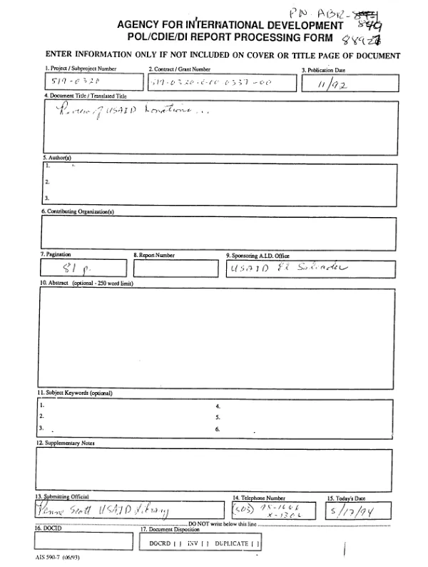 Review of USAID donations to ANDA [National Water and Sewer Administration] and of their commodity control systems