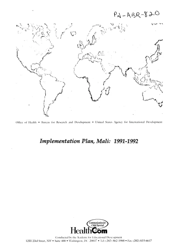 Implementation plan, Mali : 1991-1992 (December 1991-November 1992) [HEALTHCOM]
