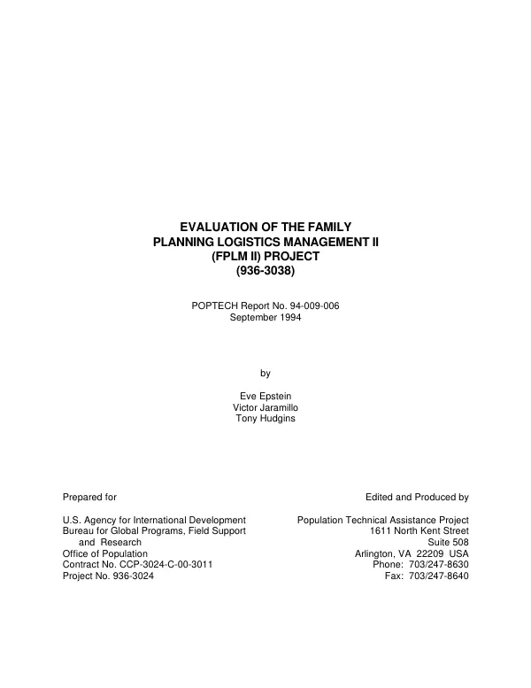 Evaluation of the family planning logistics management II (FPLM II) project (936-3038)