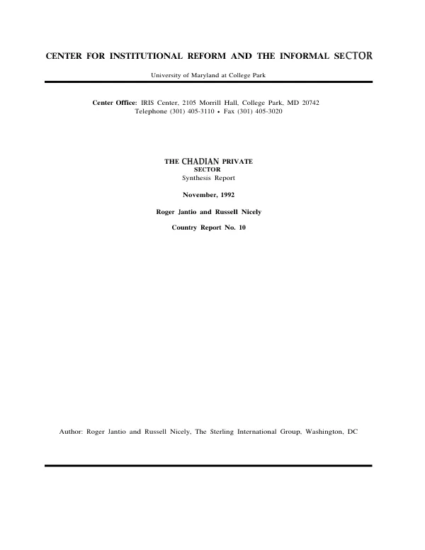 Chadian private sector : synthesis report