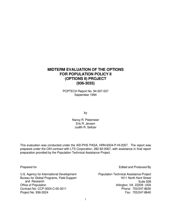 Midterm evaluation of the options for population policy II (OPTIONS II) project (936-3035)