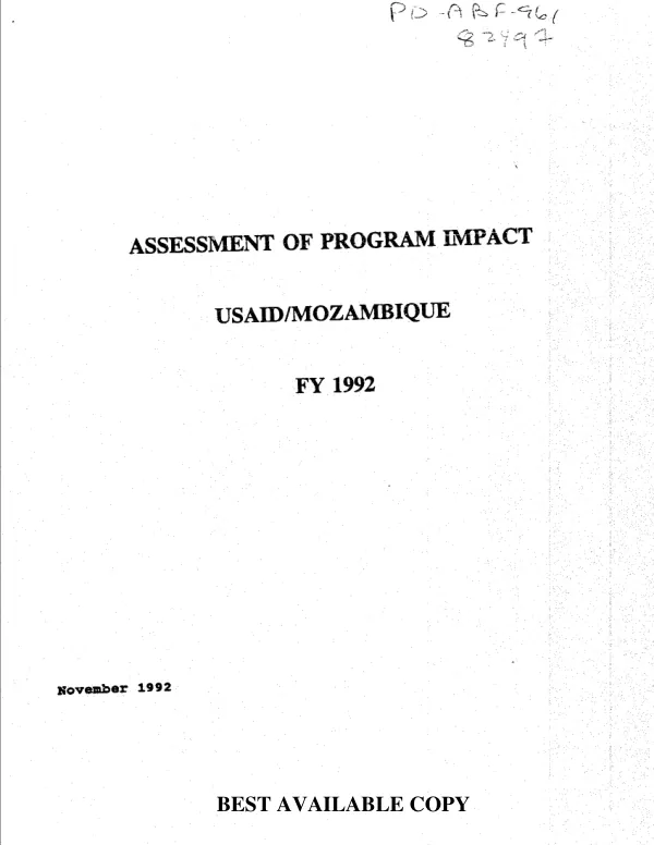 Assessment of program impact : USAID/Mozambique, FY 1992