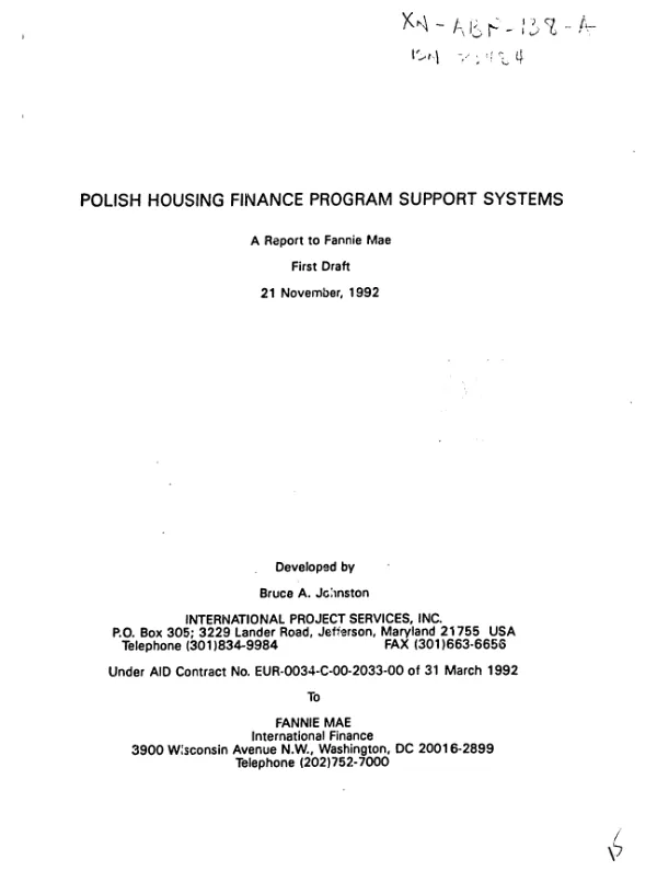 Polish housing finance program support systems : a report to Fannie Mae