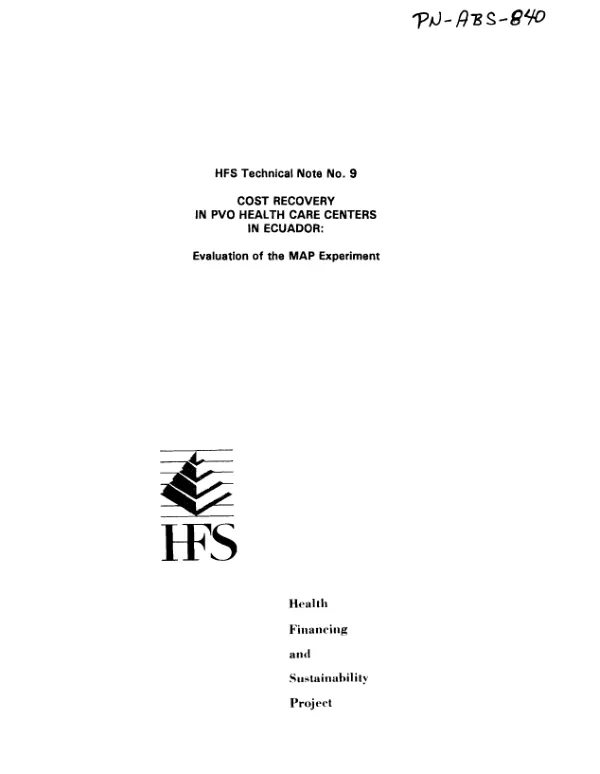 Cost recovery in PVO health care centers in Ecuador : evaluation of the MAP experiment