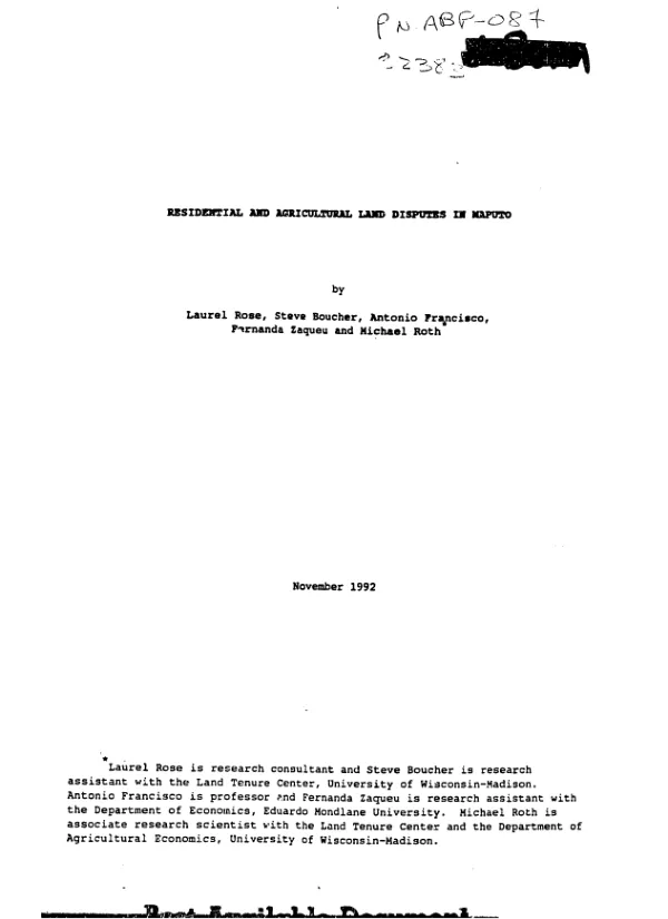 Residential and agricultural land disputes in Maputo