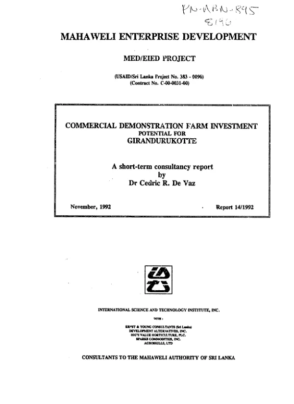 Mahaweli enterprise development project : Girandurukotte farm