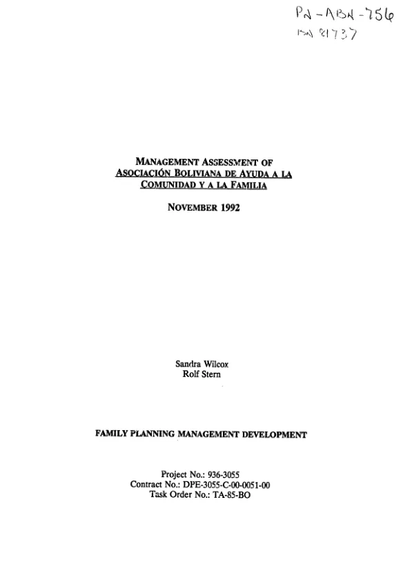 Management assessment of Asociacion Boliviana de Ayuda a la Comunidad y a la Familia