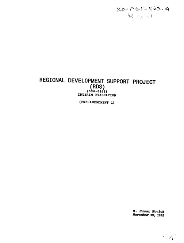 Regional development support project (RDS) (596-0162) : interim evaluation -- (pre-amendment 1)