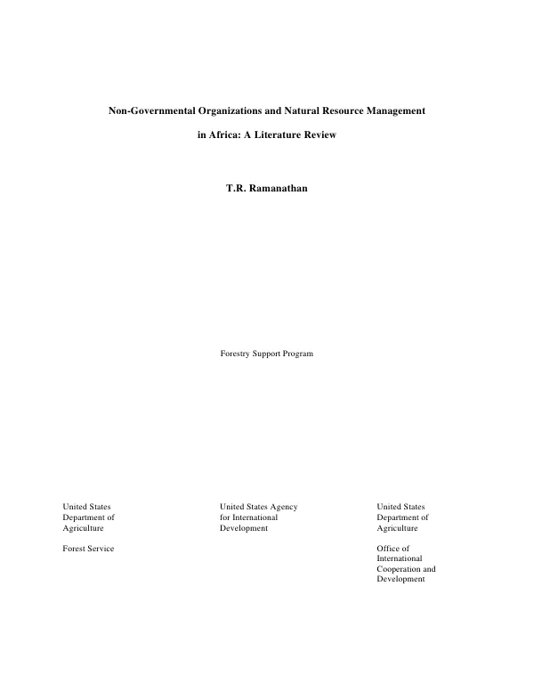 Non-governmental organizations and natural resource management in Africa : a literature review