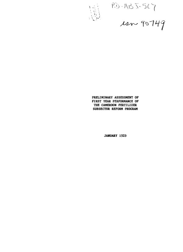 Preliminary assessment of first year performance of the Cameroon fertilizer subsector reform program