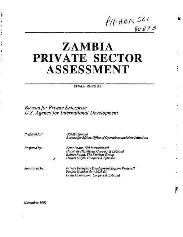Zambia private sector assessment