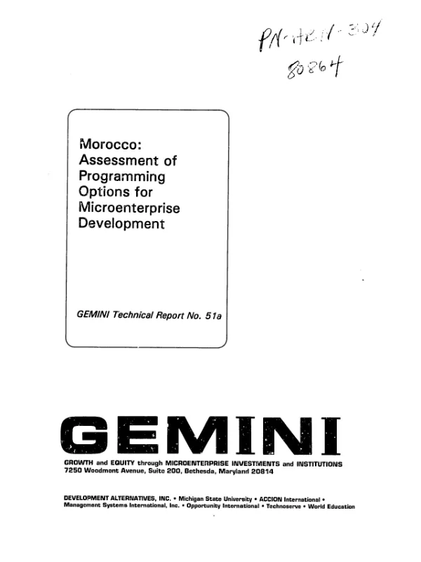 Morocco : assessment of programming options for microenterprise development