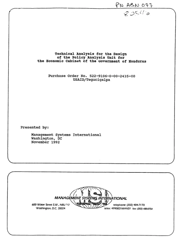 Technical analysis for the design of the policy analysis unit for the Economic Cabinet of the Government of Honduras