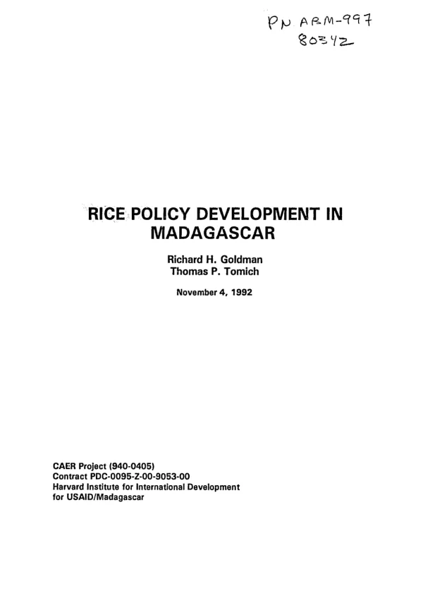 Rice policy development in Madagascar