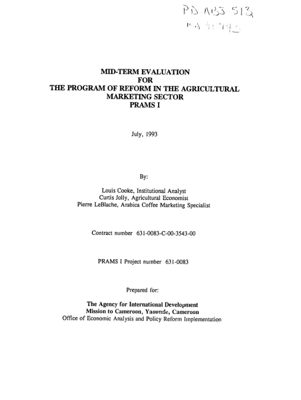 Mid-term evaluation for the program of reform in the agricultural marketing sector, PRAMS I