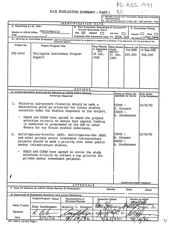 Philippine assistance program support