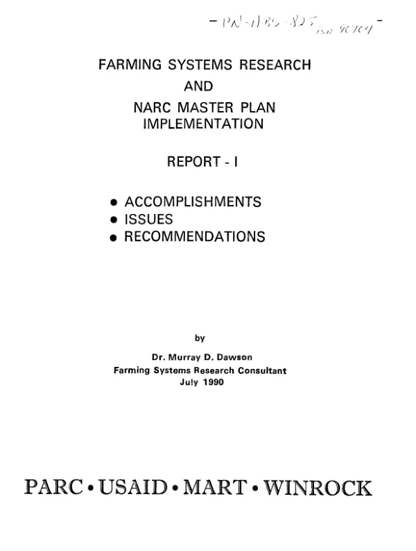 Farming systems research and NARC [National Agricultural Research Centre] master plan implementation, : report - I -- accomplishments, issues, recommendations
