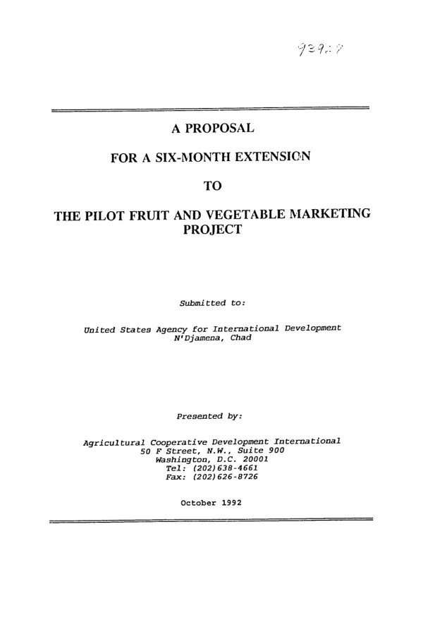 Proposal for a six-month extension to the pilot fruit and vegetable marketing project