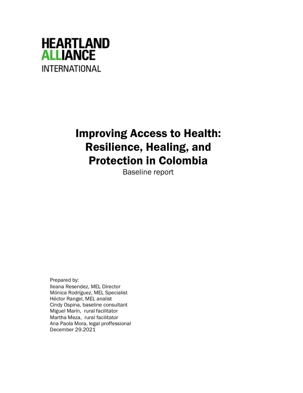 Improving access to health: resilience, healing, and protection in Colombia : baseline report