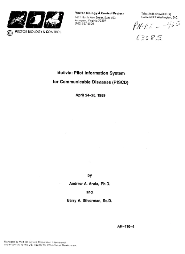 Bolivia : pilot information system for communicable diseases (PISCD)