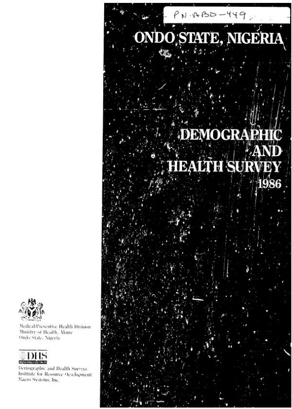 Ondo State Nigeria demographic and health survey 1986