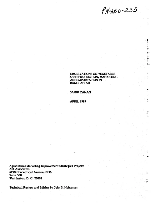 Observations on vegetable seed production, marketing, and importation in Bangladesh