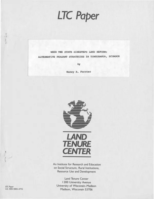 When the state sidesteps land reform : alternative peasant strategies in Tungurahua, Ecuador