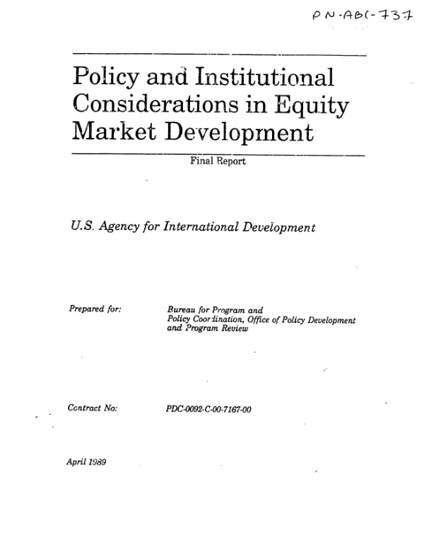 Policy and institutional considerations in equity market development