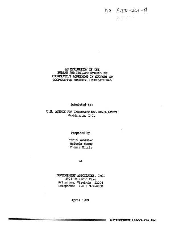 Evaluation of the Bureau for Private Enterprise cooperative agreement in support of Cooperative Business International