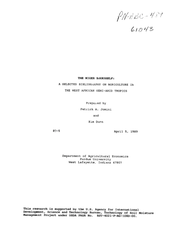 Niger bookshelf : a selected bibliography on agriculture in the West African semi-arid tropics