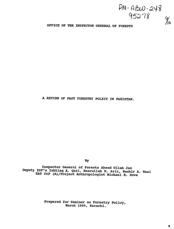 Review of past forestry policy in Pakistan