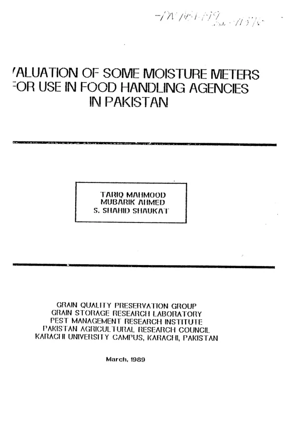 Evaluation of some moisture meters for use in food handling agencies in Pakistan