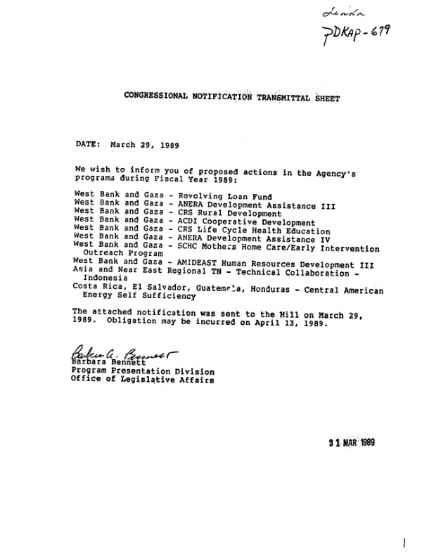 Congressional notification transmittal sheet : Central American energy self-sufficiency