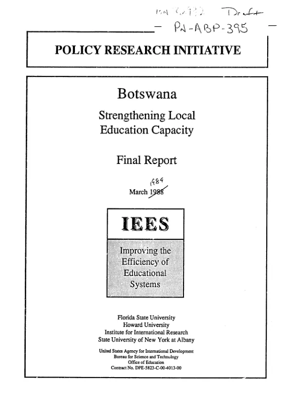 [Policy research initiative --] Botswana : strengthening local education capacity -- final report