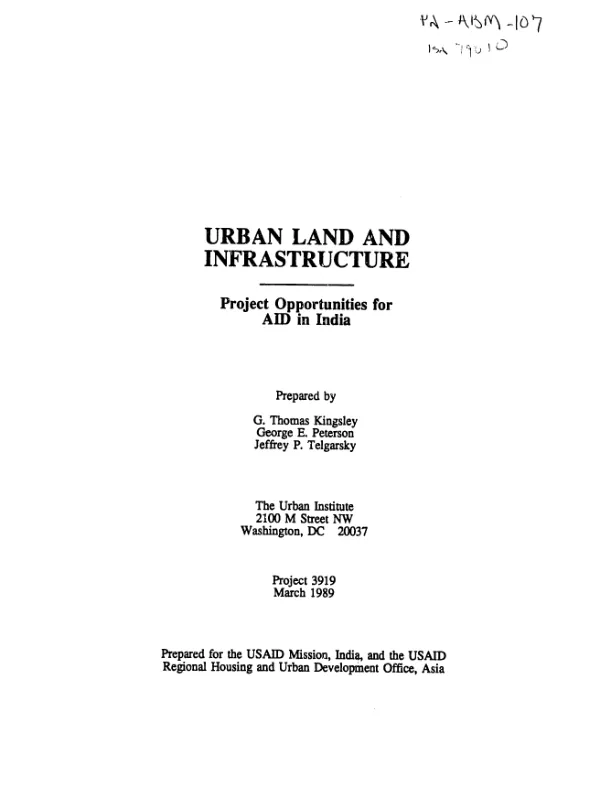 Urban land and infrastructure : project opportunities for AID in India