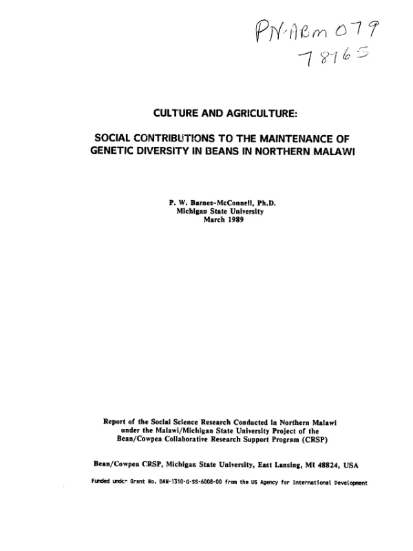 Culture and agriculture : social contributions to the maintenance of genetic diversity in beans in northern Malawi