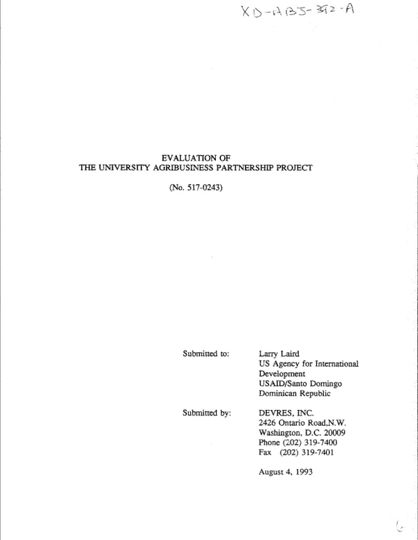 Evaluation of the university agribusiness partnership project